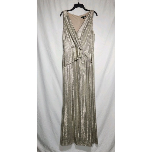 Lauren Ralph Lauren Womens Gold Metallic Wrap Dress 14 Ruched Sleeveless Formal Lauren Ralph Lauren Womens Gold Metallic Wrap Dress 14 Ruched Sleeveless Formal